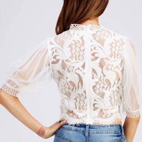 Peach Lace Plum Cropped Blouse NWT - Picture 8 of 8